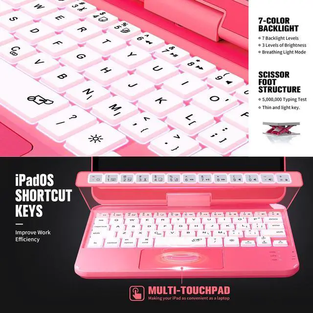 Alt view image 3 of 5 - NOKBABO iPad Mini 7 Keyboard Case 2024 (8.3 inch), 7-Color Backlight,Multi-Touchpad, 360degRotatable, Wireless Keyboard for iPad Mini 7th/6th Generation-Hot Pink