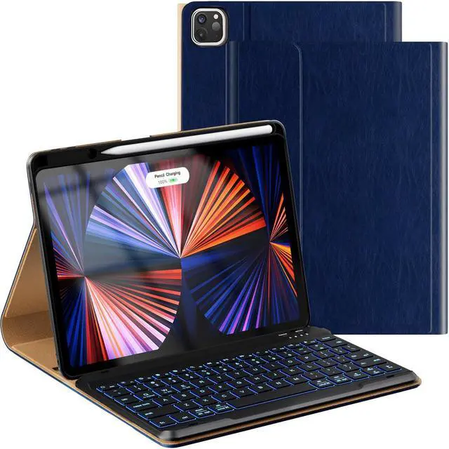 Main image of OPAKIT Leather Keyboard Case for iPad Air 5th 4th Generation 10.9 inch Pro 11 1st/2nd/3rd/4th, 7 Color Backlight BT Keyboard Folio with Pencil Holder 2022 2021 2020 2018 (NavyBlue)