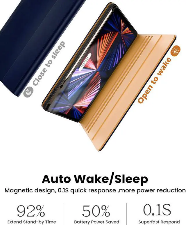 Alt view image 4 of 5 - OPAKIT Leather Keyboard Case for iPad Air 5th 4th Generation 10.9 inch Pro 11 1st/2nd/3rd/4th, 7 Color Backlight BT Keyboard Folio with Pencil Holder 2022 2021 2020 2018 (NavyBlue)