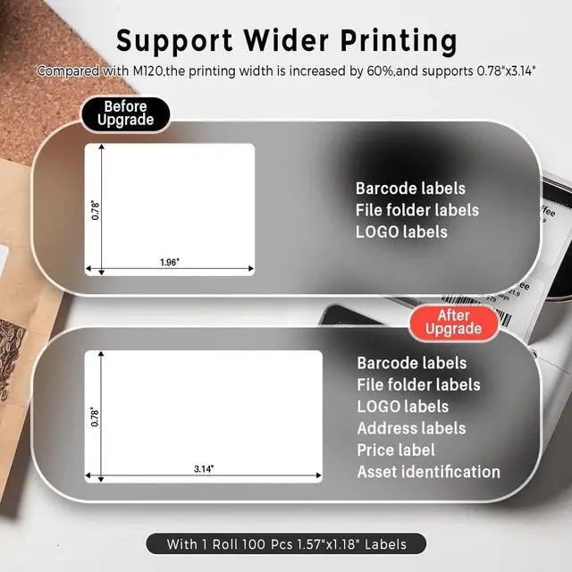 Alt view image 4 of 5 - Phomemo M220 Label Maker White+ with 1 Case, 3.14 Inch Bluetooth Thermal Label Printer for Barcode, Address, Labeling, Mailing, File Folder Label, Easy to Use, Support Smartphone, Tablet&PC