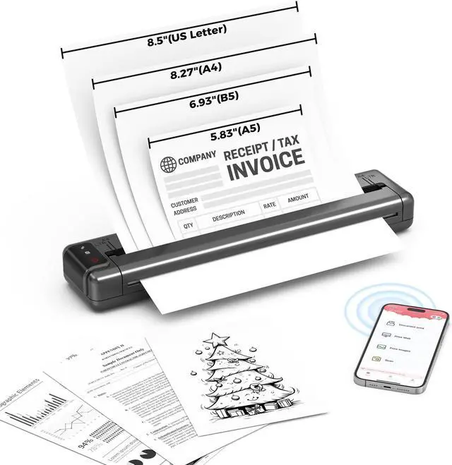 Alt view image 2 of 5 - Phomemo Q302 Portable Printer Wireless for Travel with 200pcs Thermal Printer Paper 8.5 X 11