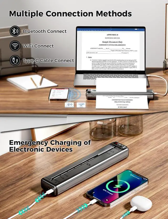 Alt view image 4 of 5 - Phomemo Q302 Portable Printer Wireless for Travel with 200pcs Thermal Printer Paper 8.5 X 11