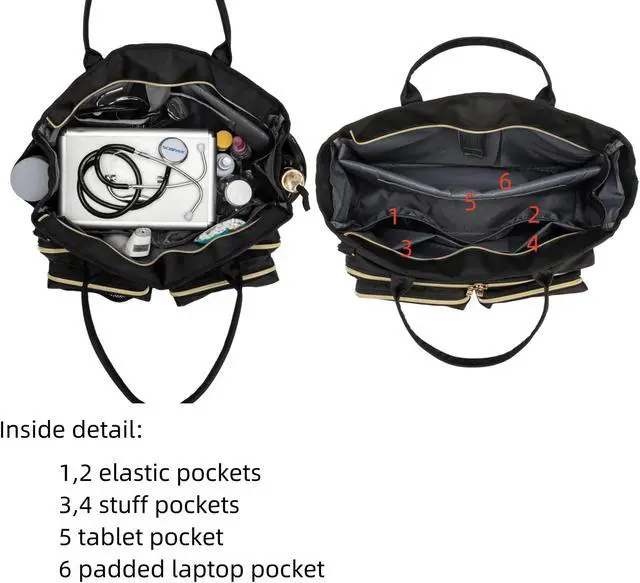 Alt view image 3 of 5 - Rabjen Nurse Utility Tote Bag, Laptop Travel Bag for Work Home Care Nurse for adults