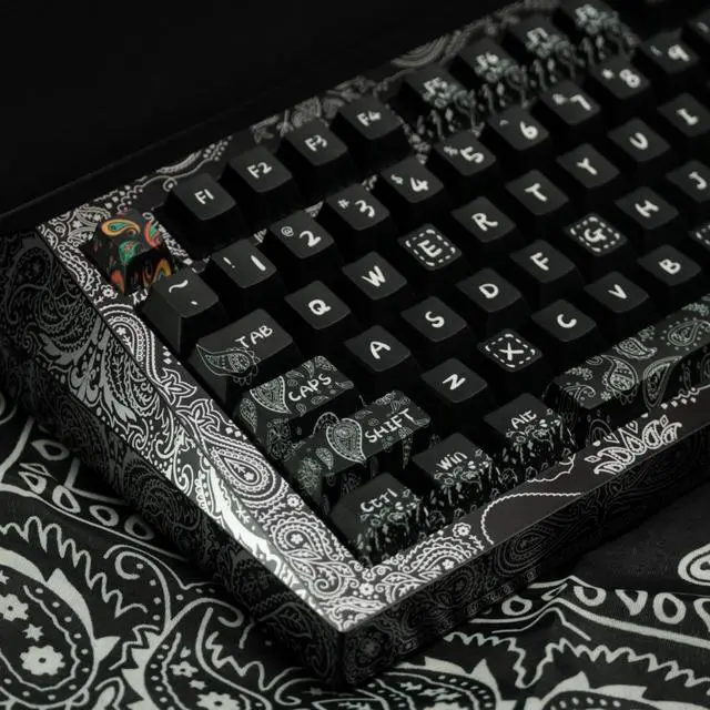 Main image of REDQIN 90% PBT Keycaps - Paisley Keycaps Dry Sub Cherry Profile 140 Keys Translucent Custom Keycaps Set for Mechanical Keyboard Keycaps (Black Paisley Keycaps)