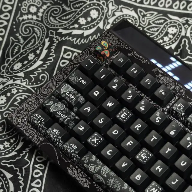 Alt view image 3 of 5 - REDQIN 90% PBT Keycaps - Paisley Keycaps Dry Sub Cherry Profile 140 Keys Translucent Custom Keycaps Set for Mechanical Keyboard Keycaps (Black Paisley Keycaps)