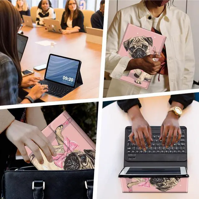 Alt view image 2 of 5 - RMJKXQZG for  Fire Max 11 Keyboard Case, Strong Magnetic Sealing Leather Cover Detachable Wireless Keyboard for Kindle Fire 11th Generation 2023 Case for Women Men, Cute Pug with A Pink Bow