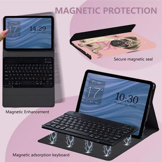 Alt view image 3 of 5 - RMJKXQZG for  Fire Max 11 Keyboard Case, Strong Magnetic Sealing Leather Cover Detachable Wireless Keyboard for Kindle Fire 11th Generation 2023 Case for Women Men, Cute Pug with A Pink Bow