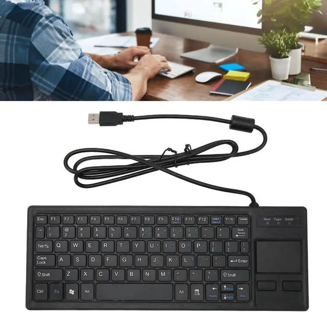 Alt view image 5 of 5 - Wired USB Keyboard with Touchpad, Compact Keyboard with HUB Function, Plug and Play, for Industrial, Food Service, Marine, Manufacturing