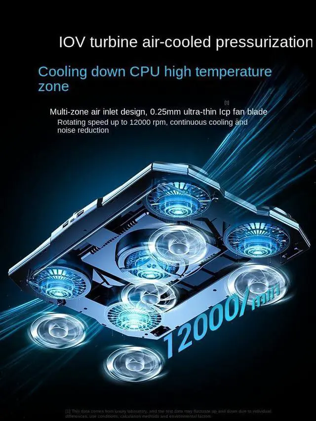 Alt view image 3 of 5 - Gaming Laptop Cooler Semiconductor Stand Dual-Mode Thermoelectric & Fan System Notebook 12-17" Cooling Pad with RGB, Phone Holder, Adjustable Speed, 2-Port USB Hub - Conquer Lag, Stay Cool, Black