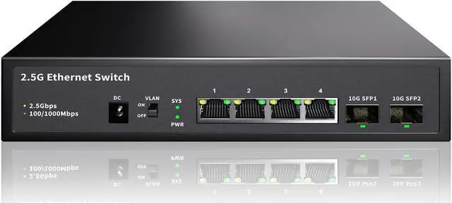 Main image of STEAMEMO 6-Port 2.5G Unmanaged Ethernet Switch, 4X 2.5G Base-T Ports, 2X 10G SFP, 60Gbps Switching Capacity, Compatible with 100/1000/2500Mbps, 2.5Gb Network Switch for Wireless AP, NAS, PC