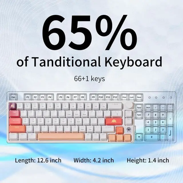 Alt view image 2 of 5 - SUEHIODHY A68 Hot Swappable Mechanical Keyboard 68 Keys Backlit RGB Gaming Keyboard with Multimedia Volume Knob for Win/Mac (Dustproof Tea Switch)