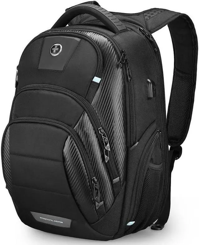 Main image of Swissdigital Design Men's 17 Inch Laptop Backpack with Apple Find My Network and USB Charging Port, Large Capacity Business Travel Backpack for College and Business | SD1643FB-01