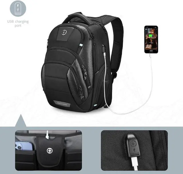 Alt view image 3 of 5 - Swissdigital Design Men's 17 Inch Laptop Backpack with Apple Find My Network and USB Charging Port, Large Capacity Business Travel Backpack for College and Business | SD1643FB-01