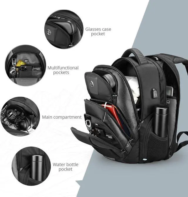 Alt view image 5 of 5 - Swissdigital Design Men's 17 Inch Laptop Backpack with Apple Find My Network and USB Charging Port, Large Capacity Business Travel Backpack for College and Business | SD1643FB-01