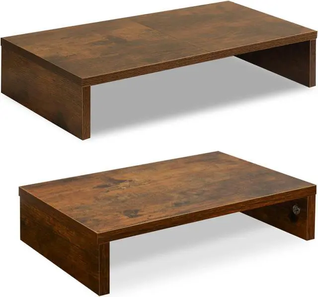 Main image of TEAMIX 20 inch + 14.2 inch Rustic Brown Wood Monitor Stand Riser, Wood Monitor Stand for Desk TV/Screen/PC/Printer/Laptop Riser, Computer Stand with Keyboard Organizer, Desktop Shelf, Monitor Riser .