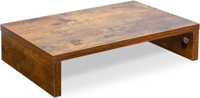 Alt view image 4 of 5 - TEAMIX 20 inch + 14.2 inch Rustic Brown Wood Monitor Stand Riser, Wood Monitor Stand for Desk TV/Screen/PC/Printer/Laptop Riser, Computer Stand with Keyboard Organizer, Desktop Shelf, Monitor Riser .