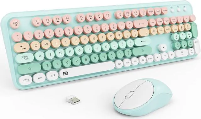 Main image of Wireless Keyboards Mouse Combos, Colorful Cute Typewriter Full-Size Retro Round Keycaps, 2.4GHz Cordless Sleep Mode Office Quiet Wireless Keyboard and Mouse Set for Desktop Laptop PC Computer