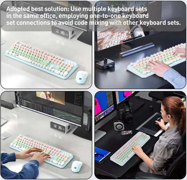 Alt view image 5 of 5 - Wireless Keyboards Mouse Combos, Colorful Cute Typewriter Full-Size Retro Round Keycaps, 2.4GHz Cordless Sleep Mode Office Quiet Wireless Keyboard and Mouse Set for Desktop Laptop PC Computer