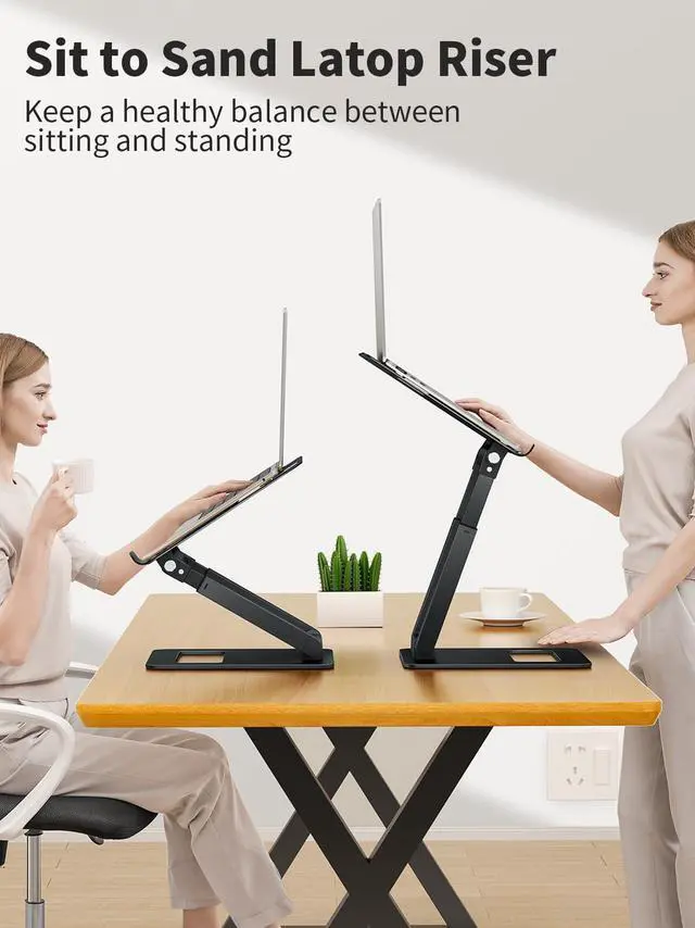 Alt view image 2 of 5 - tounee Laptop Stand for Desk Adjustable Height, Telescopic 360 Rotating Pull Out Design Ergonomic Laptop Riser Fits All MacBook, Laptops -Black