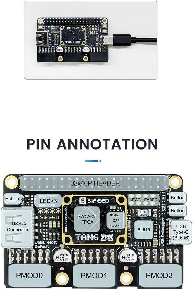 Alt view image 4 of 5 - youyeetoo Sipeed Tang Primer 25K Dock FPGA Development Board MCU, RISCV, Modularisation, Gowin GW5A, PMOD SDRAM, 23K LUT4, MIPI 2.5Gbps (25K Basic Package)