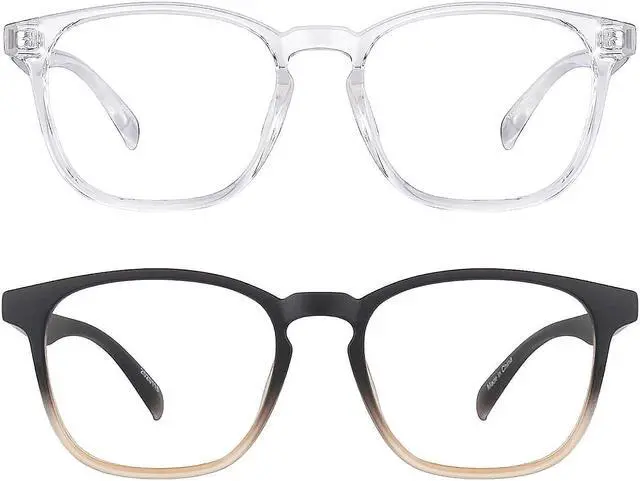 Main image of ZENNI Square Frame Blue Light Blocking Glasses (Clear & Gradient) + Black Gold Browline Blue Light Blocking Glasses Bundle