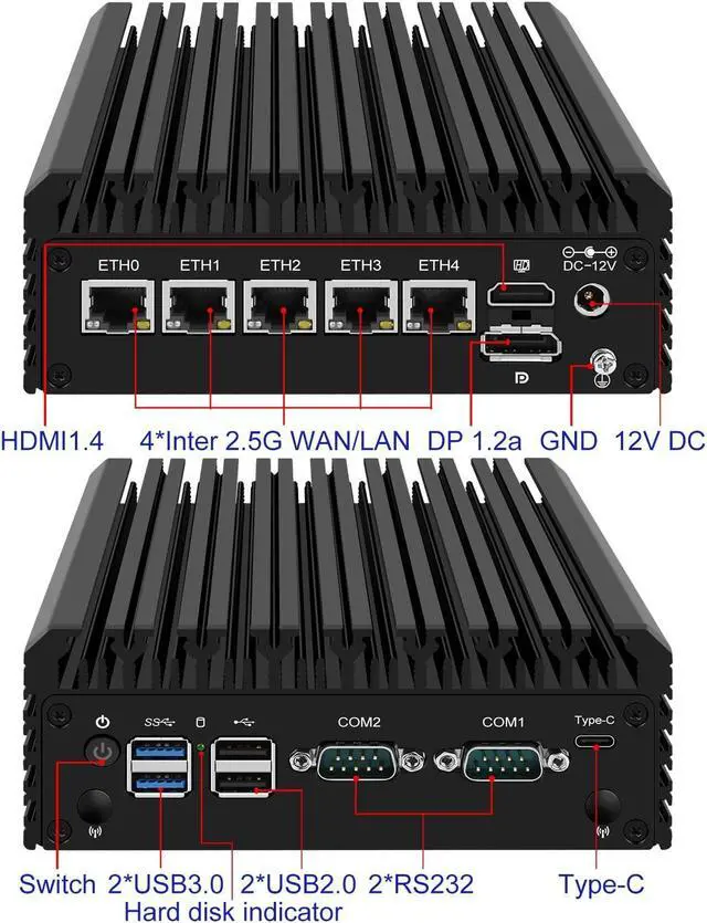 Alt view image 3 of 5 - ZHIANN Micro Firewall Appliance, Inter J6413 Fanless Firewall Mini PC, 5 Inter 2.5Gbe I226-V Ports, Support AES-NI Soft Router PC VPN OPNsense Proxmox, 8GB RAM 128GB SSD