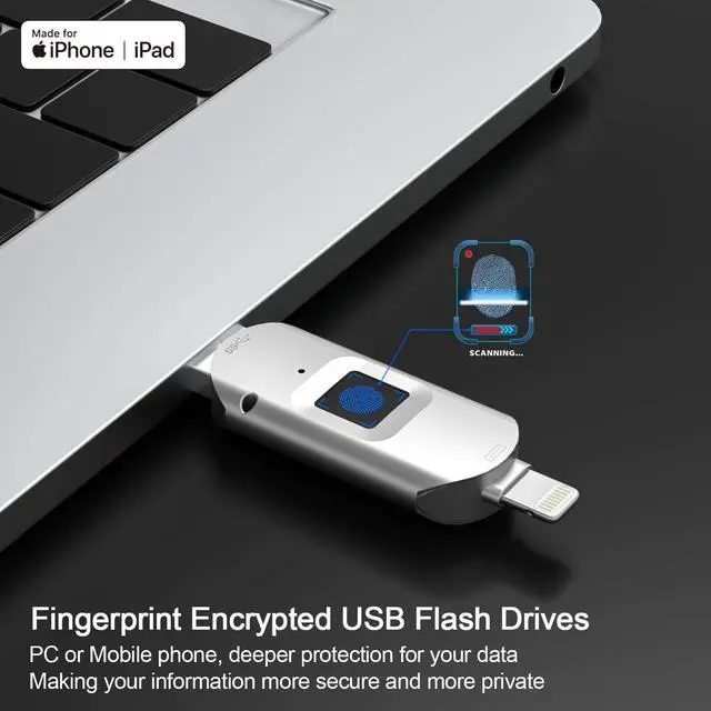 Alt view image 4 of 5 - for iPhone USB3.0 Encrypted Drive Drive External Storage Fingerprint Encryption USB Flash Drive for iPhone/iPad/iPadmini/Mac/PC USB3.0 Flash Drive 256GB