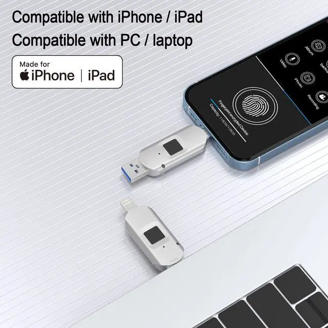 Alt view image 3 of 5 - for iPhone USB3.0 Encrypted Drive Drive External Storage Fingerprint Encryption USB Flash Drive for iPhone/iPad/iPadmini/Mac/PC USB3.0 Flash Drive 256GB