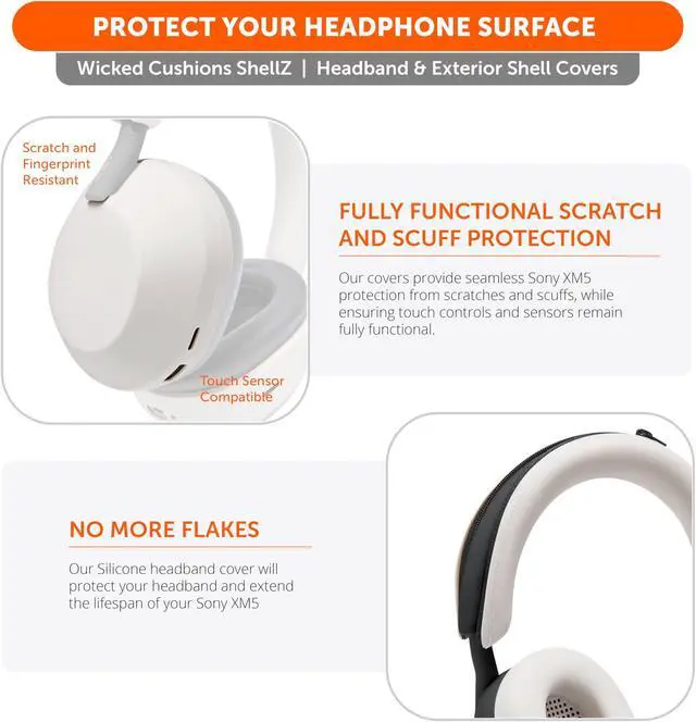 Alt view image 4 of 5 - WC SweatZ and ShellZ Protective Covers Bundle for Sony WH1000XM5 Headphones by Wicked Cushions | Silver