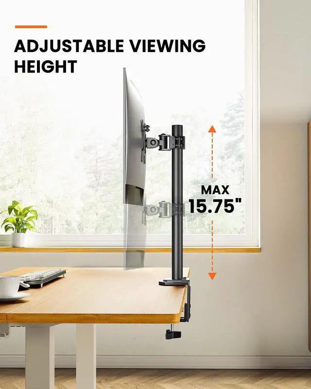 Alt view image 5 of 5 - Ergear Monitor Mount for Most 13-32" Computer Screens up to 17.6lbs, Improved LCD LED Monitor Riser, Adjustable Height and Angle, Single Desk Mount Stand, Black, EGCM12