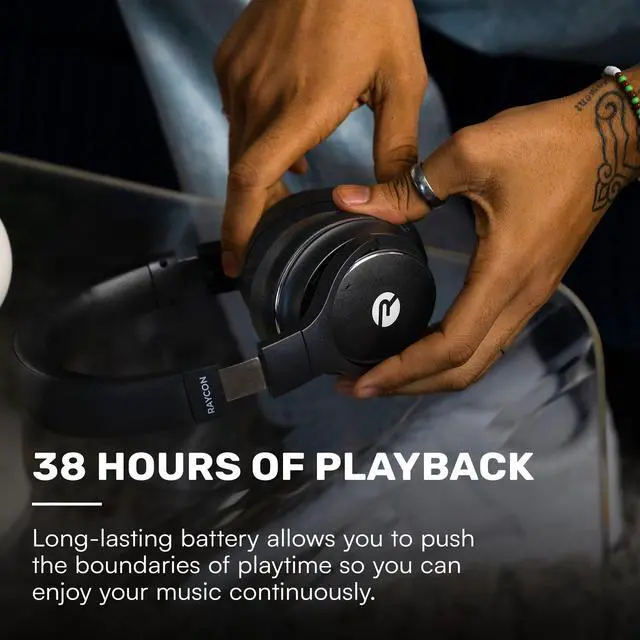 Alt view image 5 of 5 - Raycon Everyday Wireless Bluetooth Over Ear Headphones, with Active Noise Cancelling, Awareness Mode and Built in Microphone, IPX 4 Water Resistance, 38 Hours of Battery Life (Frost White)