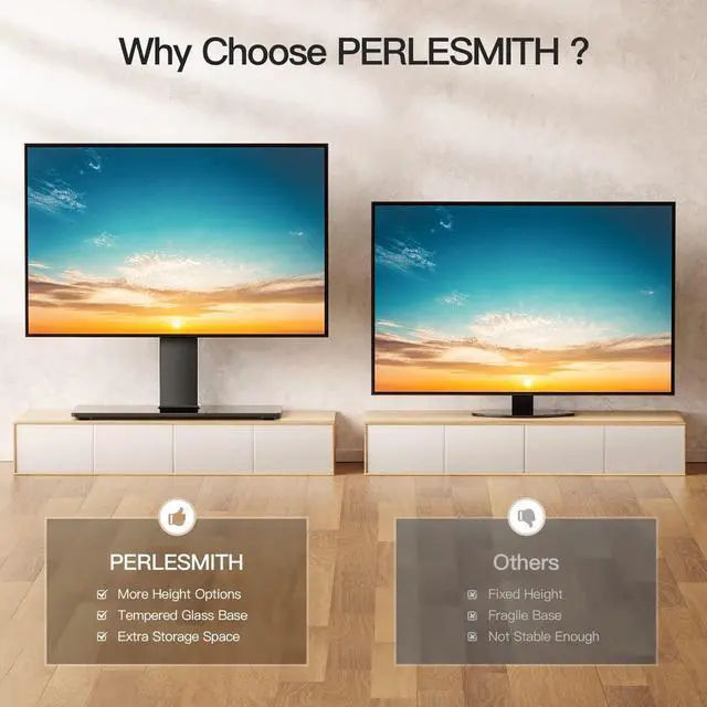 Alt view image 4 of 5 - PERLESMITH Universal Swivel TV Stand Base&TV Anti-tip Straps for TV