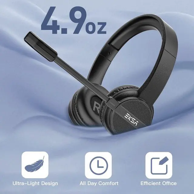 Alt view image 3 of 5 - EKSA Headset with Microphone for PC, 3.5mm Wired Computer Headsets with Volume & Mic Mute Controls, Lightweight All-Day Comfort Noise Cancelling Headphones for Laptop Work Office Call Center Skype