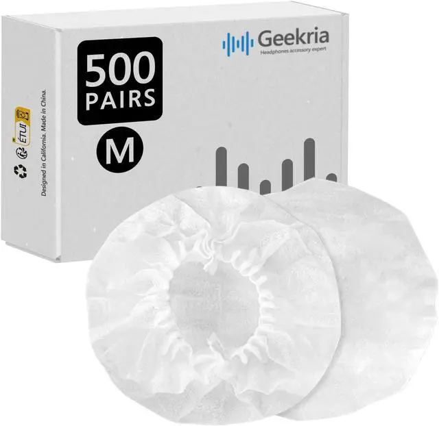 Main image of Geekria 500 Pairs Disposable Headphone Covers Compatible with Over-Ear and MRI Headsets, Stretchable Sanitary Ear Pads, Hygienic Earcup Cushion Protectors (M/White)