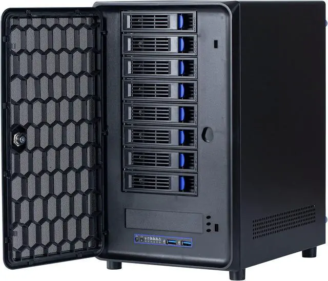 Main image of KCMconmey 8 + 2 Bay DIY NAS Case, 8 x 2.5'' / 3.5'' Tray + 2 x 2.5'' Internal Bay. MB ITX. PSU Flex. Front USB 3.0 8cm Chassis Fan Hot Swap Backplane. Network Attached Storage Private Cloud Enclosure.
