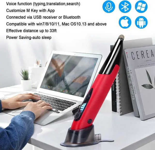 Alt view image 2 of 5 - lychee Optical Pocket Pen Mouse with Voice Control and Bluetooth Function, Wireless Handwriting Mini Mice for PC Laptop Notebook Computer(Red)