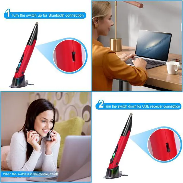Alt view image 4 of 5 - lychee Optical Pocket Pen Mouse with Voice Control and Bluetooth Function, Wireless Handwriting Mini Mice for PC Laptop Notebook Computer(Red)