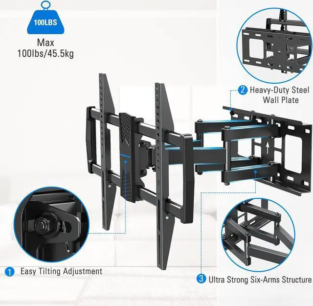 Alt view image 4 of 5 - MOUNTUP MU0028 Full Motion TV Wall Mount for 42-82 Inches TVs & MU0057 Long Arm Full Motion TV Wall Mount for 26-55 Inches TVs Bundle