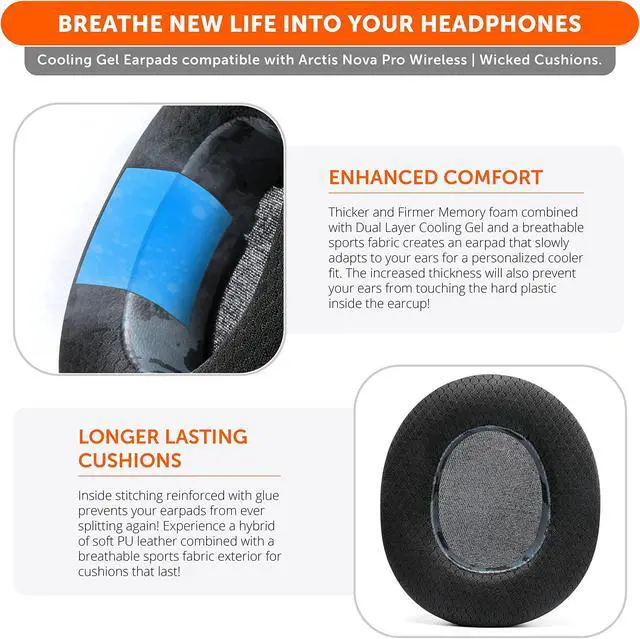Alt view image 4 of 5 - WC Arctis Nova Bundle Pack - Cooling Gel Earpads, Silicone Headband, and Side Speaker Plate Upgrade for Arctis Nova Pro Wireless by Wicked Cushions | Black Camo