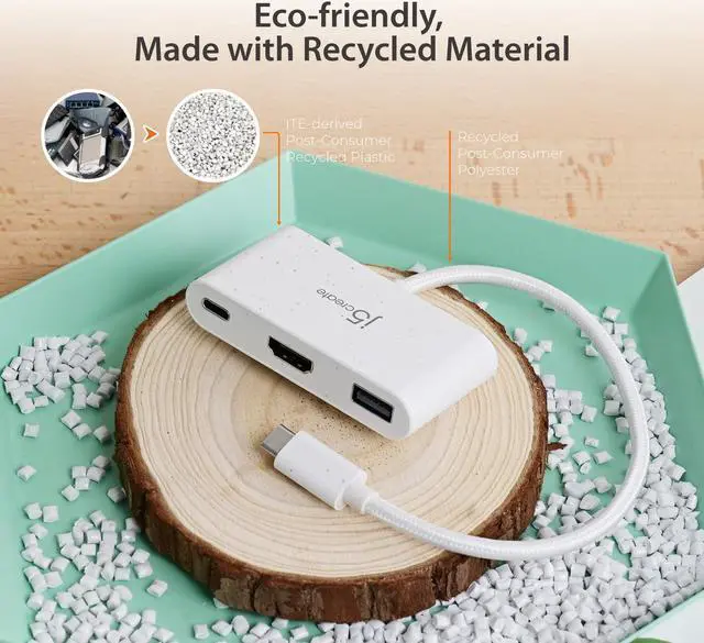 Alt view image 2 of 5 - j5create USB-C to HDMI & USB Type-A with Power Delivery(Eco-Friendly) with 4K HDMI, USB-A 5Gbps, PD 100W Charging | Compatible with MacBook Pro,Chromebook,HP, Samsung and more Type-C Devices(JCA379EW)