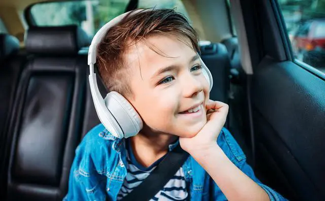Alt view image 3 of 5 - eKids Bluetooth Headphones for Kids, Wireless Headphones with Microphone includes Aux Cord, Kids Headphones for School, Home, or Travel (White)