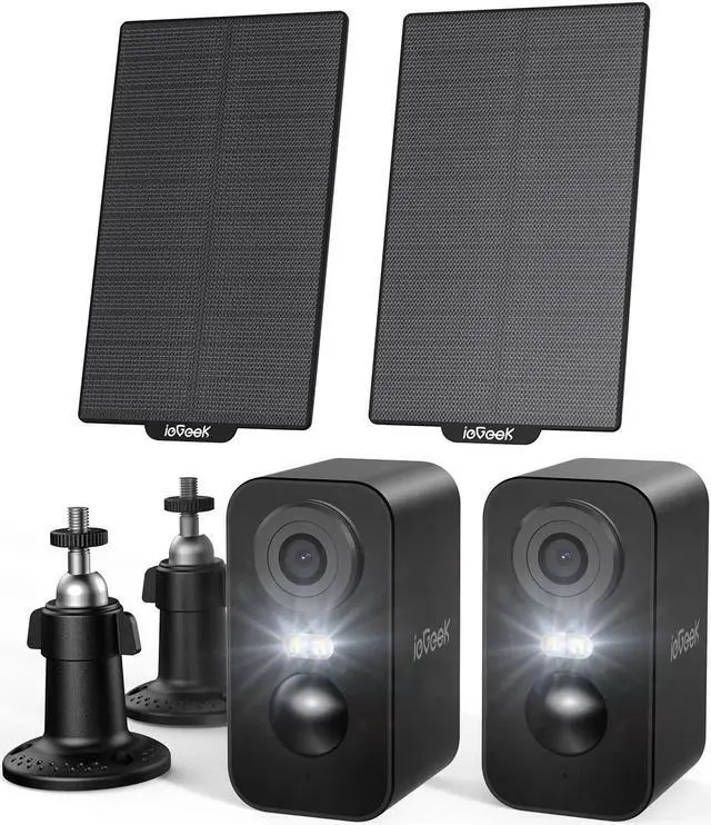 Main image of Solar Security Cameras Wireless Outdoor, ieGeek 2 Pack 2K WiFi Battery Camera System for Home Surveillance, Battery Powered Cam with 3MP Color Night Vision, PIR, AI, 2-Way Talk, IP65, Works with Alexa