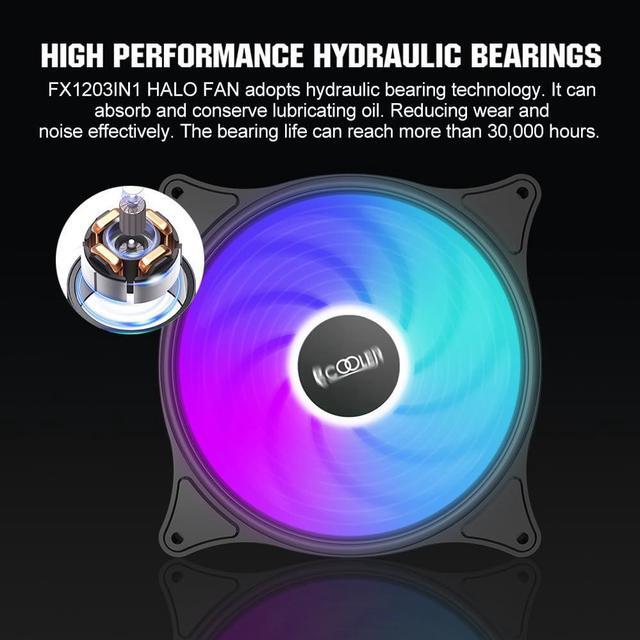 Alt view image 4 of 5 - PCCOOLER 120mm RGB Case Fan with Hydraulic Bearing 3 Pack Magic Moon Series, PC-FX120 High Performance Cooling Low Noise Computer Fans for PC Case