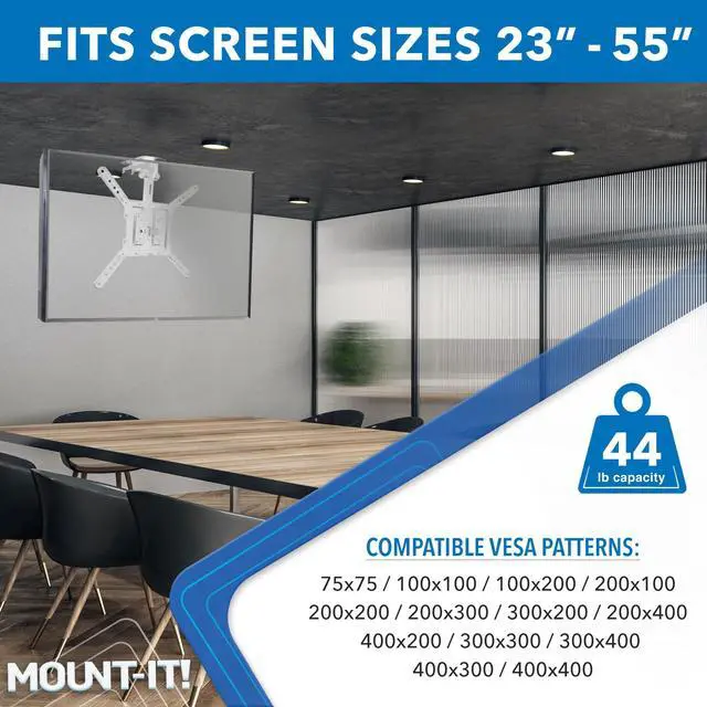 Alt view image 3 of 5 - Mount-It! Flip Down TV Mount | Folding Ceiling TV Mount for 23 to 55 Inch | Heavy-Duty Bracket for Roof and Slanted Walls | Universal VESA up to 400x400mm, Height Adjustable 44 Lbs Capacity, White