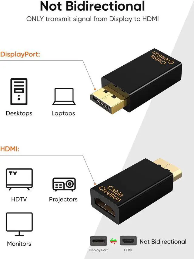 Alt view image 2 of 5 - CableCreation DisplayPort to HDMI Adapter 5 Pack, 1080P Gold Plated DP to HDMI Adapter (Male to Female) 1.3V, Uni-Directional Display Port to HDMI Adapter