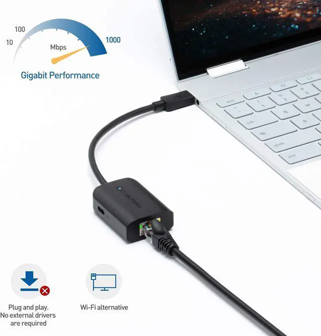 Alt view image 4 of 5 - Cable Matters USB C to Gigabit Ethernet Adapter with 100W Charging Compatible with MacBook Pro, Dell XPS, Surface Pro - Up to 480Mbps for Chromecast with Google TV (Google TV Chromecast 2020 Version)