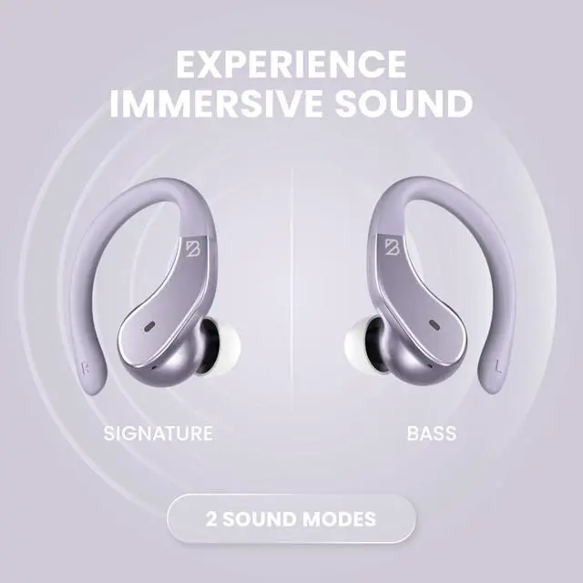 Alt view image 5 of 5 - Runner 40 - Secure-Fit Wireless Earbuds for Small Ears, Running Bluetooth Earbuds for Women and Men, Purple Deep Bass Wrap Around Earbuds for Small Ear Canals with EarHooks, Light Over the Ear Earbuds