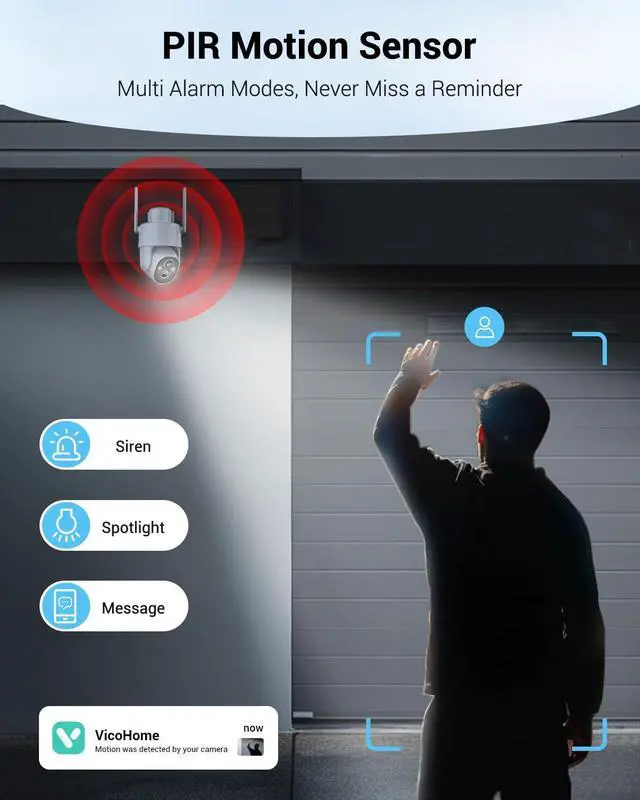 Alt view image 4 of 5 - Solar Security Camera Wireless Outdoor, 2K WiFi Cameras for Home Security, 360deg PTZ Surveillance Camera with PIR, Color Night Vision, 2-Way Talk, IP66 Waterproof, SD/Cloud, Work with Alexa (2 Pack)