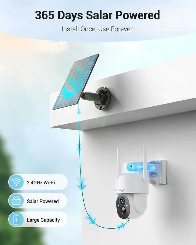 Alt view image 2 of 5 - Solar Security Camera Wireless Outdoor, 2K WiFi Cameras for Home Security, 360deg PTZ Surveillance Camera with PIR, Color Night Vision, 2-Way Talk, IP66 Waterproof, SD/Cloud, Work with Alexa (2 Pack)