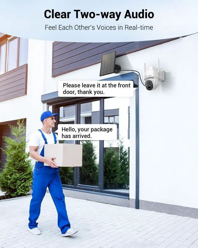 Alt view image 5 of 5 - Solar Security Camera Wireless Outdoor, 2K WiFi Cameras for Home Security, 360deg PTZ Surveillance Camera with PIR, Color Night Vision, 2-Way Talk, IP66 Waterproof, SD/Cloud, Work with Alexa (2 Pack)